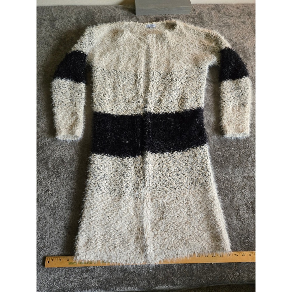 Baciano Duster Cardigan Women Medium Cream Black Good Eyelash Knit Colorblock